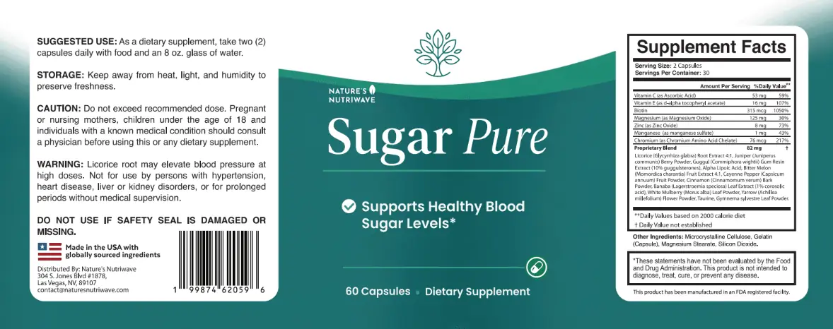 SugarPure supplement label